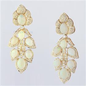 18K Gold Australian Opal Diamond Art Deco Earrings